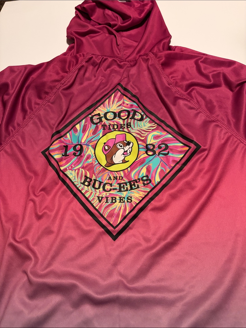 Buc-ee’s Hooded Long Sleeve Top - Magenta Pink to Blue Ombré